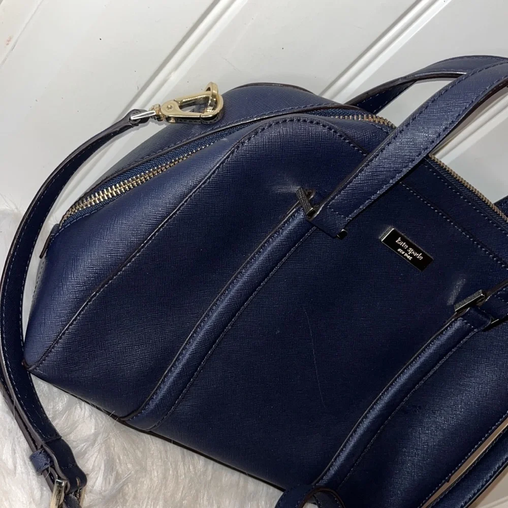Kate Spade Small Felix Satchel purse Bag pebbled leather Navy blue classic